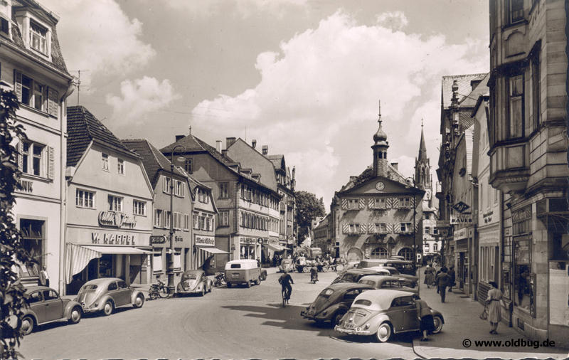 Postkarte Marktplatz in Bad Kissingen - Mitte der 50er Jahre