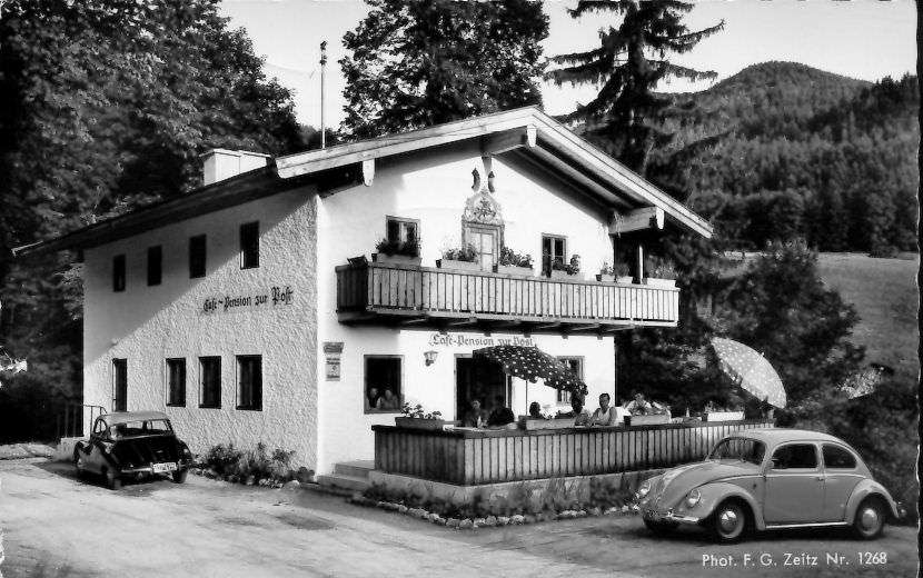 Postkarte Pension Zur Post - Oberau - Mitte der 50er Jahre